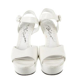 Alice and Olivia Embossed White Leather Wedge Sandal